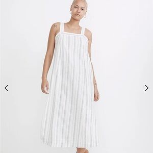 Madewell Linen-Cotton Princess-Seamed Midi Dress in Stripe
